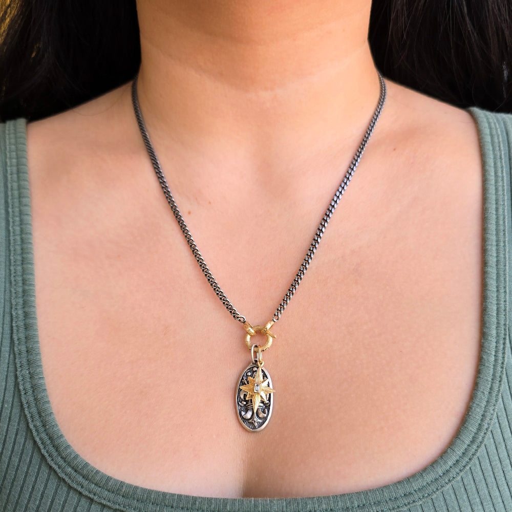 Engraved Gold & Diamond Charm Pendant - "Baby Star"