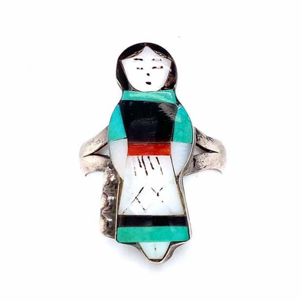 Estate Sterling Silver & Zuni Inlaid Ring - "Theresa Waseta"