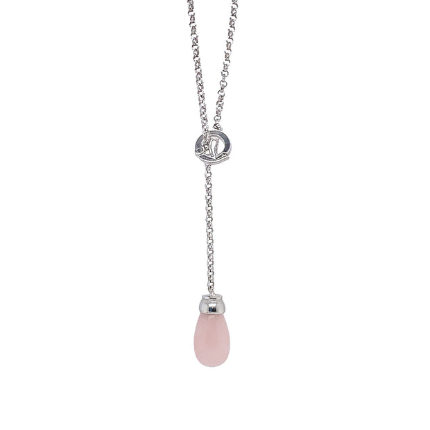 Estate White Gold & Rose Quartz Lariat Necklace