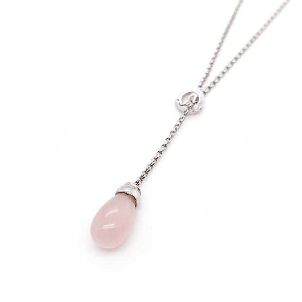 Estate White Gold & Rose Quartz Lariat Necklace