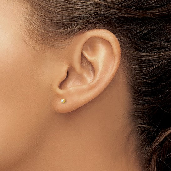 "Small Yellow Bezel" Piercing Studs with 3mm White CZs in 14K Yellow Gold
