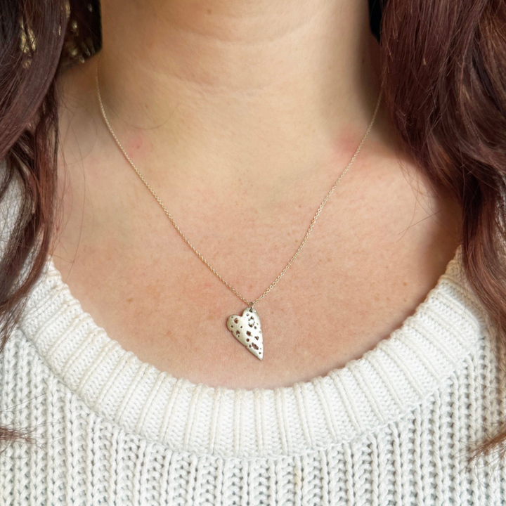 Diamond & Sterling Silver Necklace - "Large Shadow Heart"