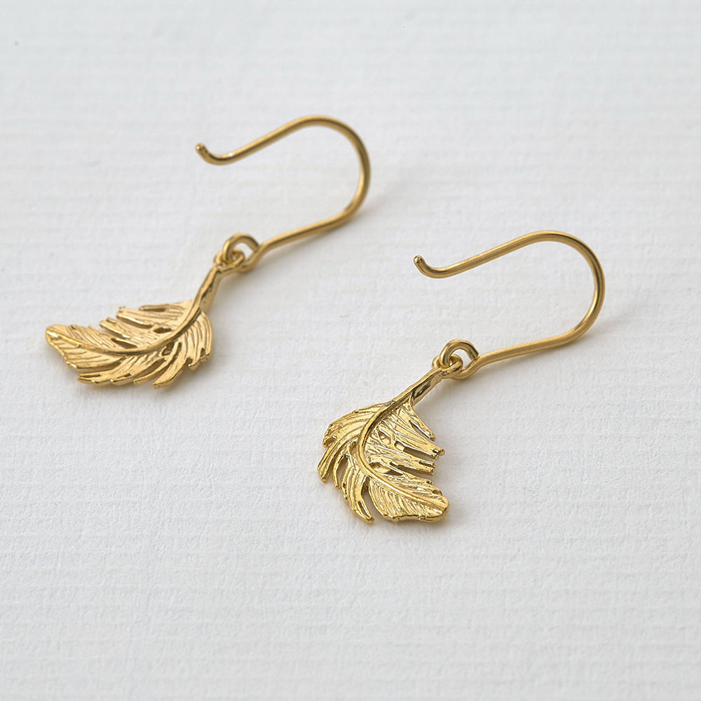 Gold Vermeil Feather Dangle Earrings - "Little Feather"