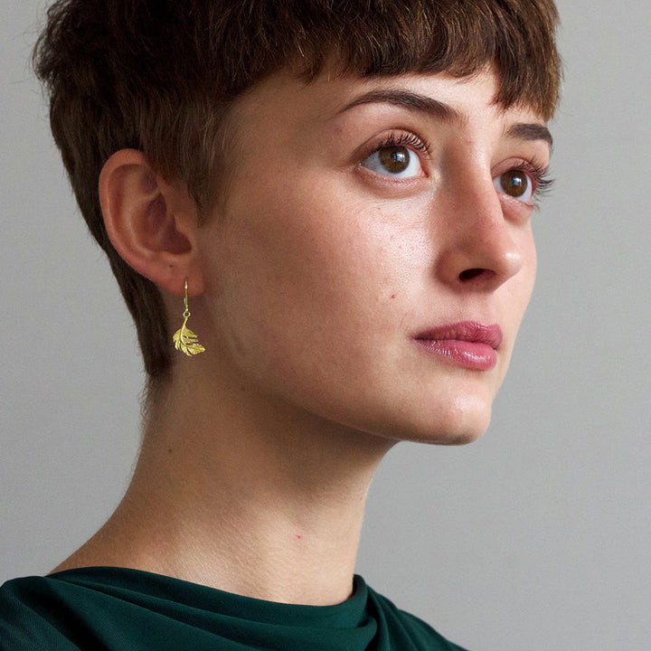 Gold Vermeil Feather Dangle Earrings - "Little Feather"