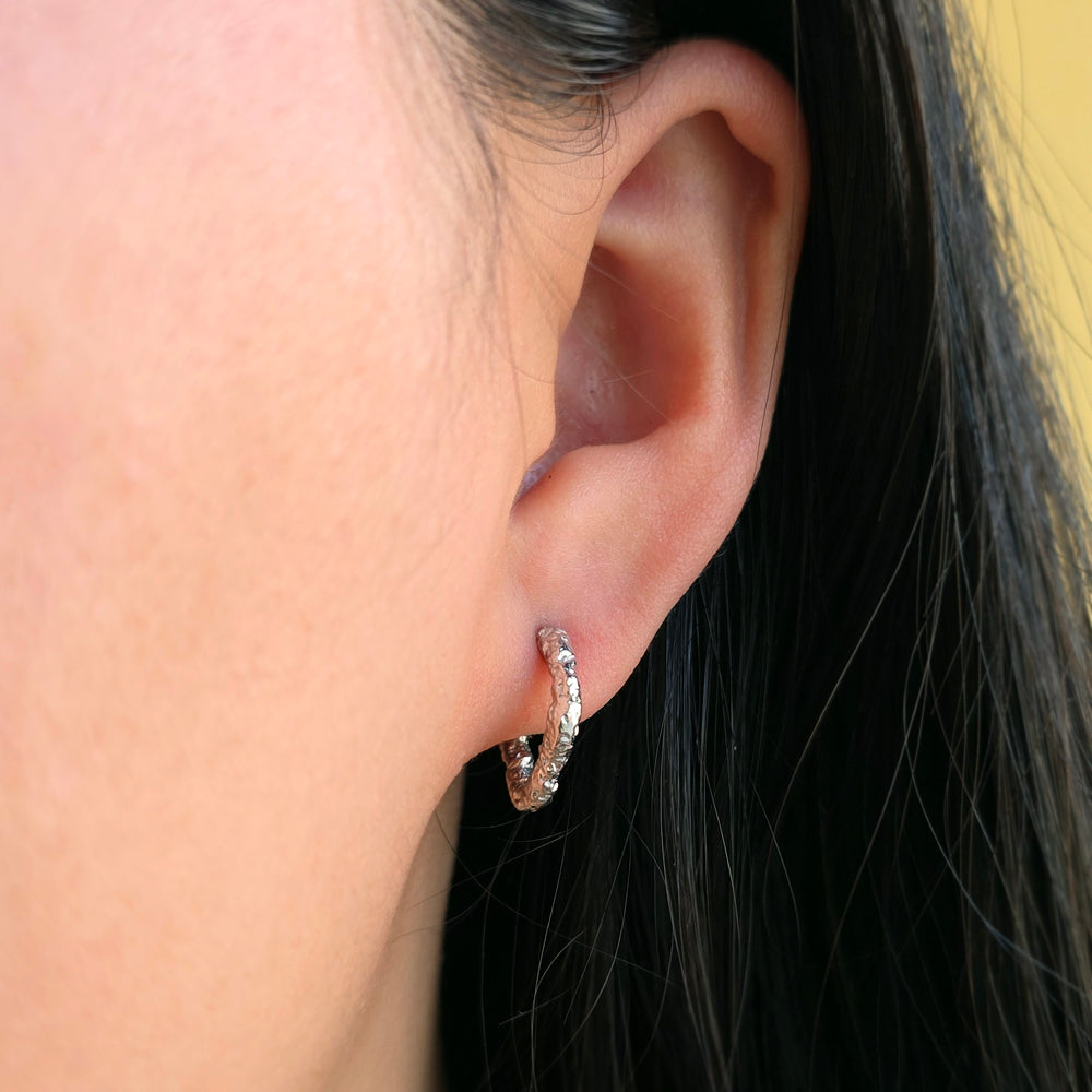 Sterling Silver Lava Open Hoop Huggie Hoops - "Basalt Lava"