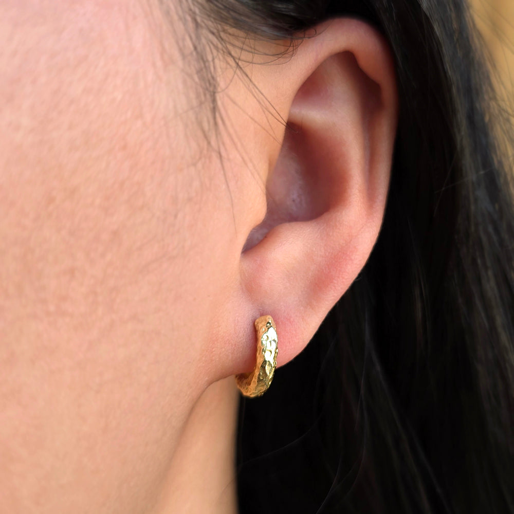 Small Sterling Silver & Gold Vermeil Lava Huggie Hoops - "Round Lava"