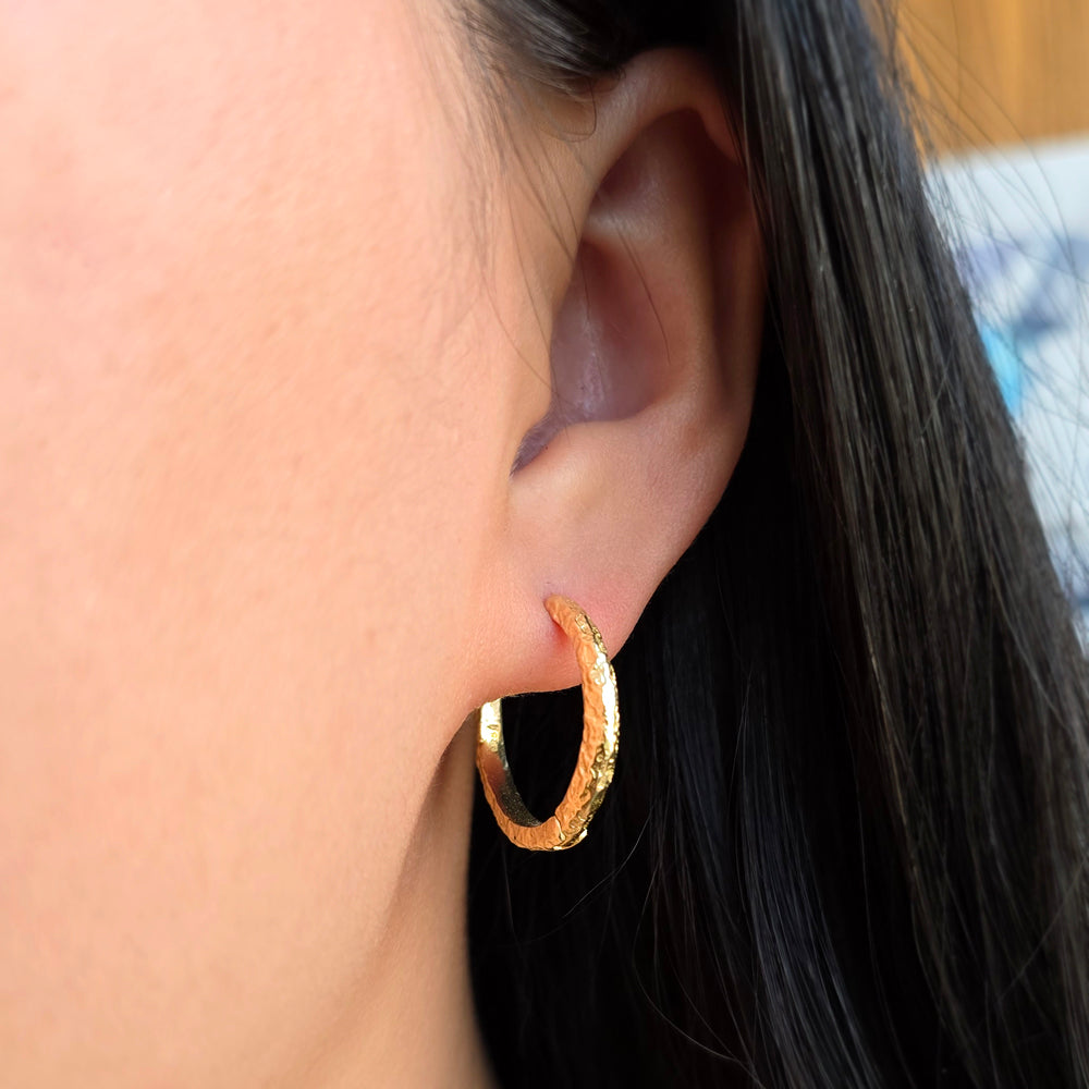 Large Sterling Silver & Gold Vermeil Lava Huggie Hoops - "Round Lava"