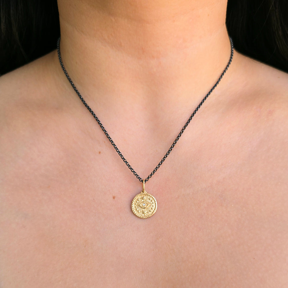 14K Gold Hamsa Hand & Evil Eye Pendant- "Gaze of Protection"