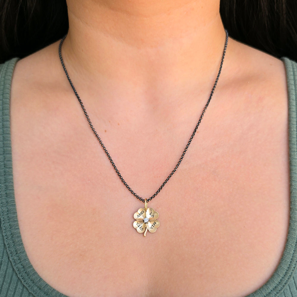 Diamond Four-Leaf Clover Pendant - "Vita Amo La Mia"