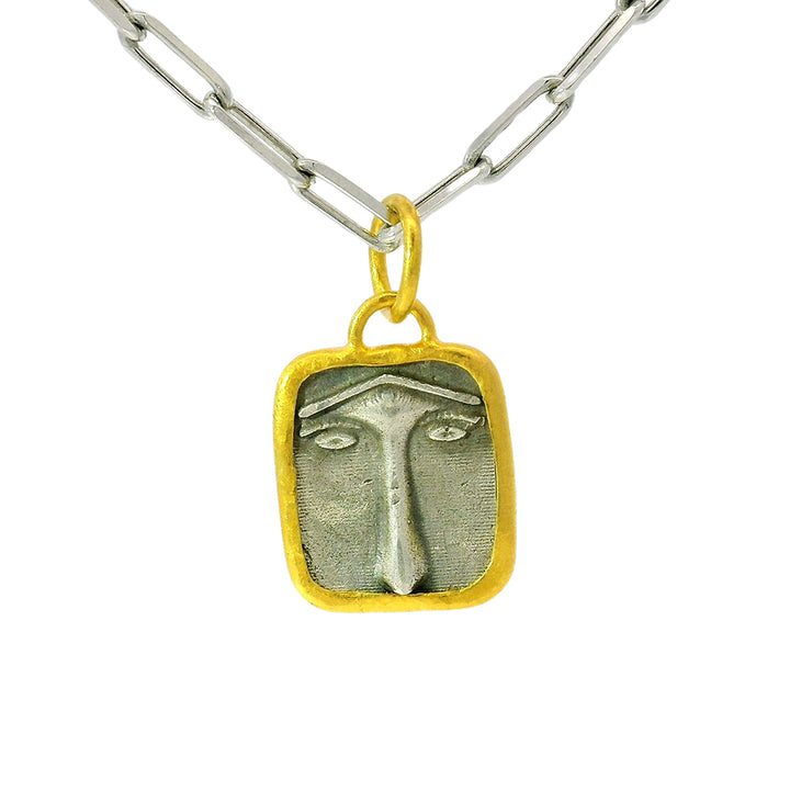 Sterling Silver & Yellow Gold Pendant - "Ancient Lion's Face"