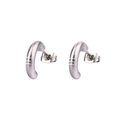 Narrow Round Stainless Steel Earrings "Semi-Arc Studs With Grooves"