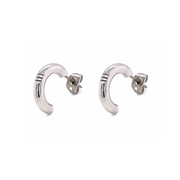 Narrow Round Stainless Steel Earrings "Semi-Arc Studs With Grooves"