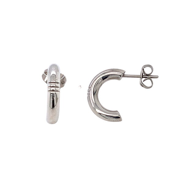 Narrow Round Stainless Steel Earrings "Semi-Arc Studs With Grooves"