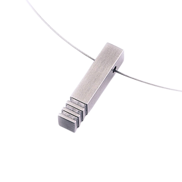 Stainless Steel Pendant - "Rectangular Block With Grooves"