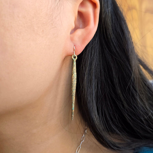 Long Bronze Drop Earrings with Silver Earwires - "Drift"