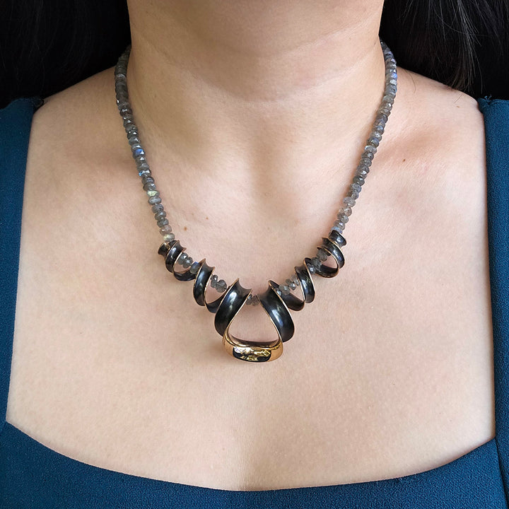 Oxidized Bronze Pendant - "Mirrored Helix"