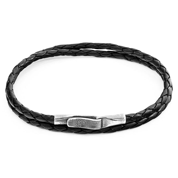 Braided Black Leather Bracelet - "Liverpool"