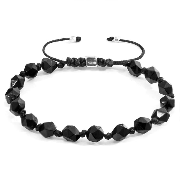 Black Agate Beaded Macramé Adjustable Bracelet - "Zebedee"