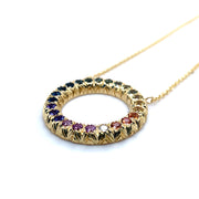 Rainbow Montana Sapphire & Diamond Circle Necklace - "Montana's Embrace"