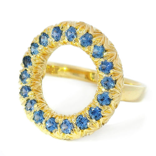 Yogo Sapphire & Yellow Gold Circle Ring - "Wide Embrace"