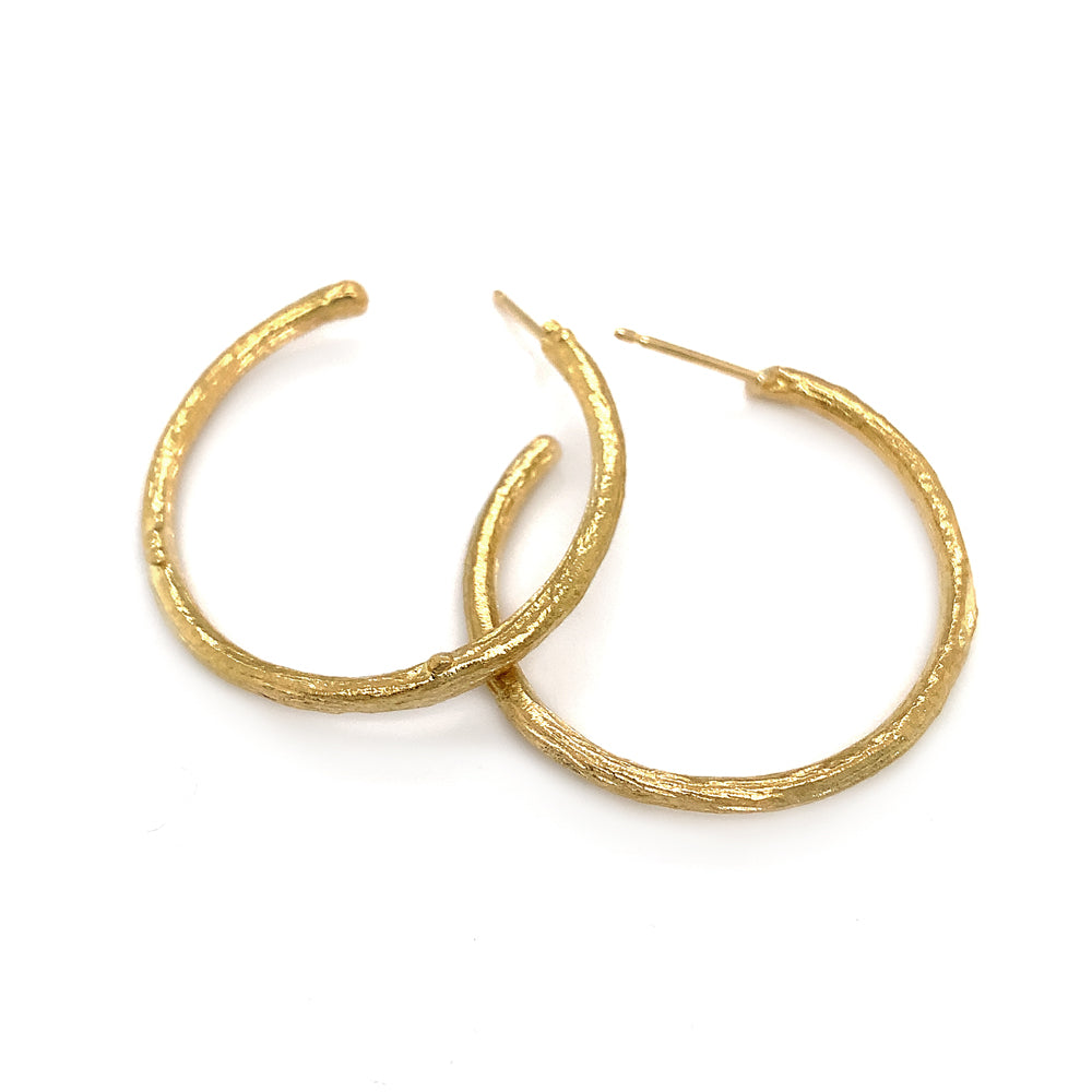 Large Yellow Gold Hoop Earrings - "Olive Branch"