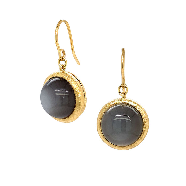 Grey Moonstone Cabochon Drop Earrings - "Baltic Night"