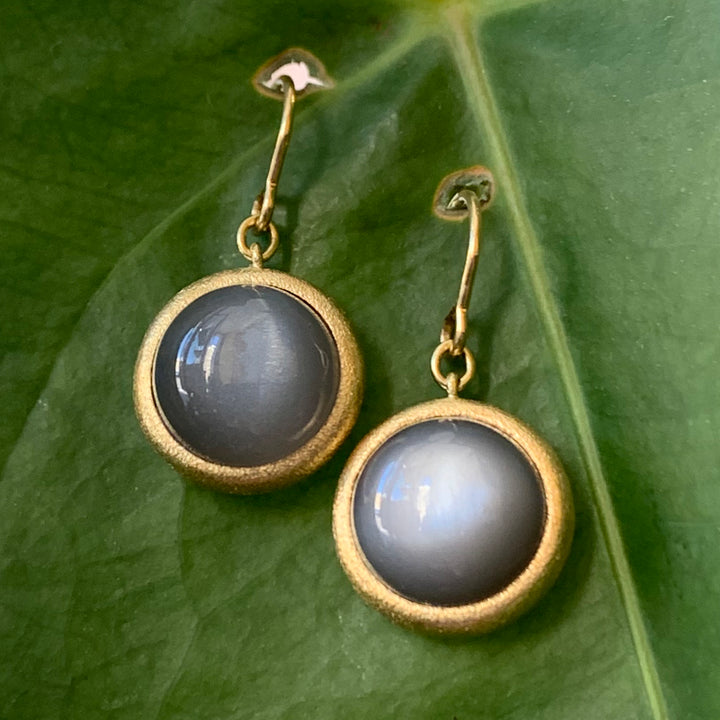 Grey Moonstone Cabochon Drop Earrings - "Baltic Night"