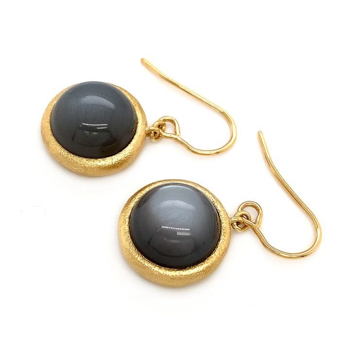 Grey Moonstone Cabochon Drop Earrings - "Baltic Night"