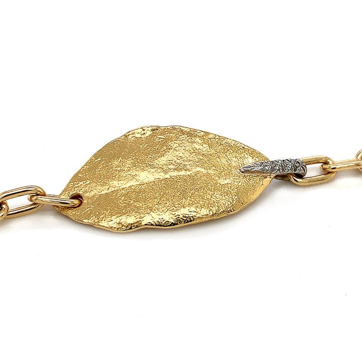 Gold & Platinum Diamond Link Bracelet - "Southern Oak Leaf"
