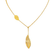 Yellow Gold Lariat Necklace - "Southern Oak & Briar Leaf"