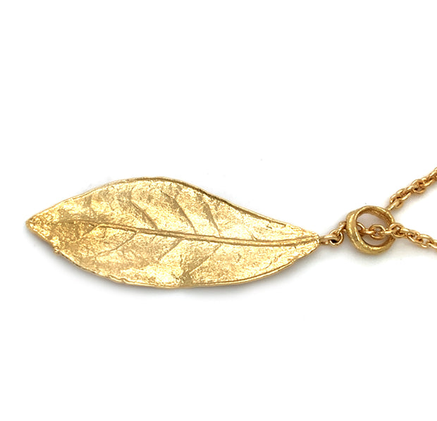 Yellow Gold Lariat Necklace - "Southern Oak & Briar Leaf"