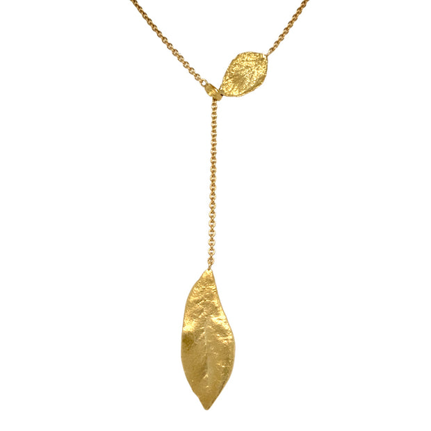 Yellow Gold Lariat Necklace - "Southern Oak & Briar Leaf"