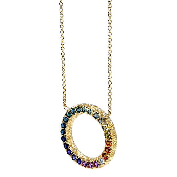 Rainbow Montana Sapphire & Diamond Circle Necklace - "Montana's Embrace"