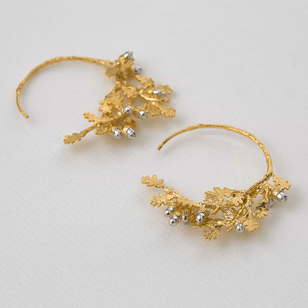 Sterling Silver & Gold Vermeil Hoops - "Oak Leaf & Acorns"