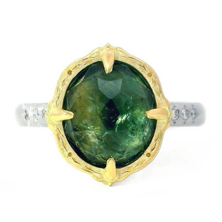 Oval Bi-Color Green & Pale Yellow Montana Sapphire Ring -"Lotus"