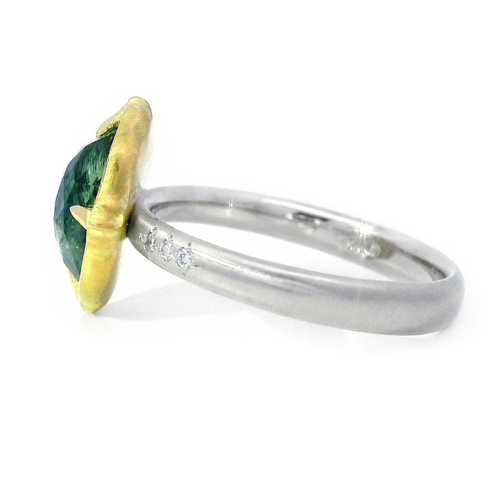 Oval Bi-Color Green & Pale Yellow Montana Sapphire Ring -"Lotus"