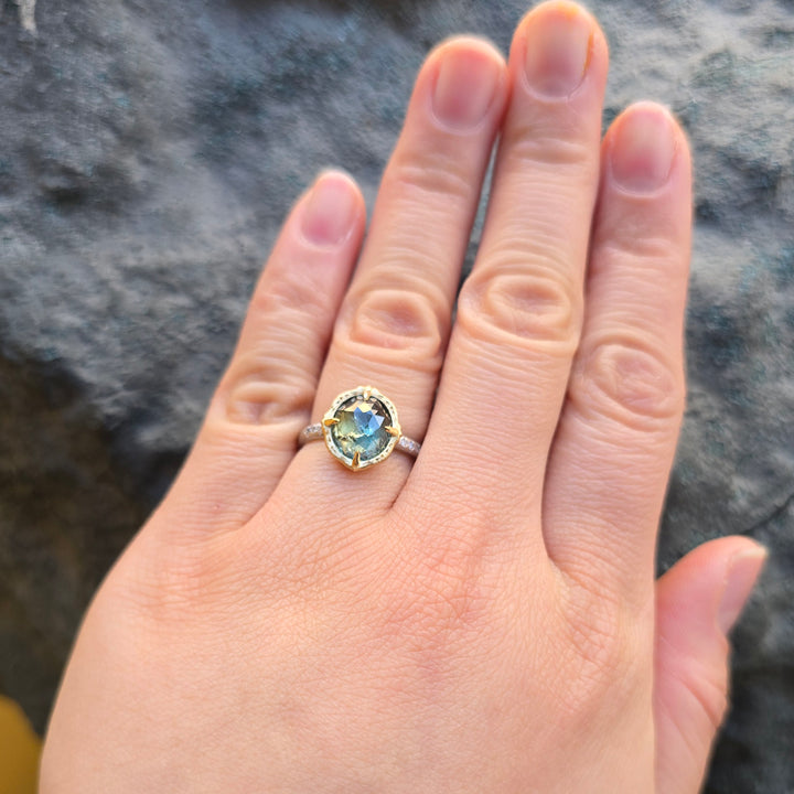 Oval Bi-Color Green & Pale Yellow Montana Sapphire Ring -"Lotus"