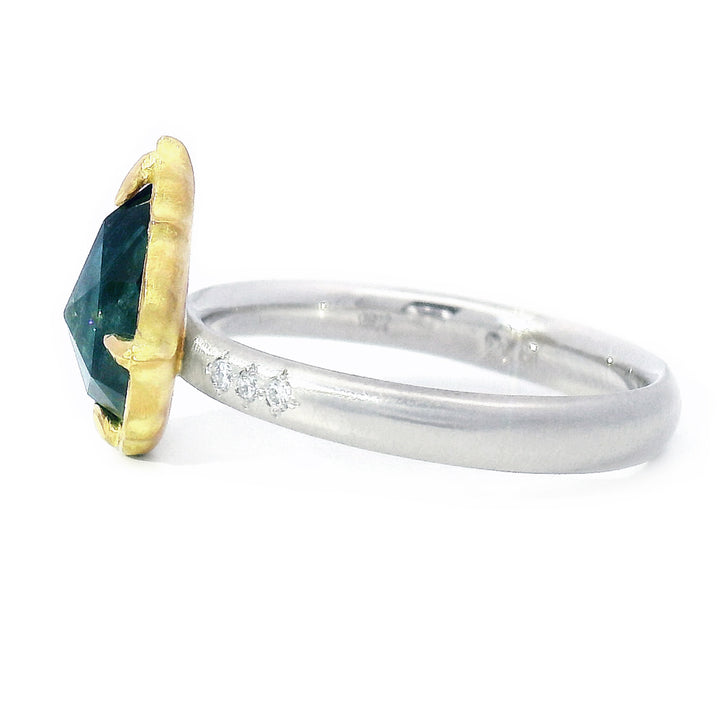 Pear Shaped Deep Blue Rose Cut Montana Sapphire Ring - "Lotus"