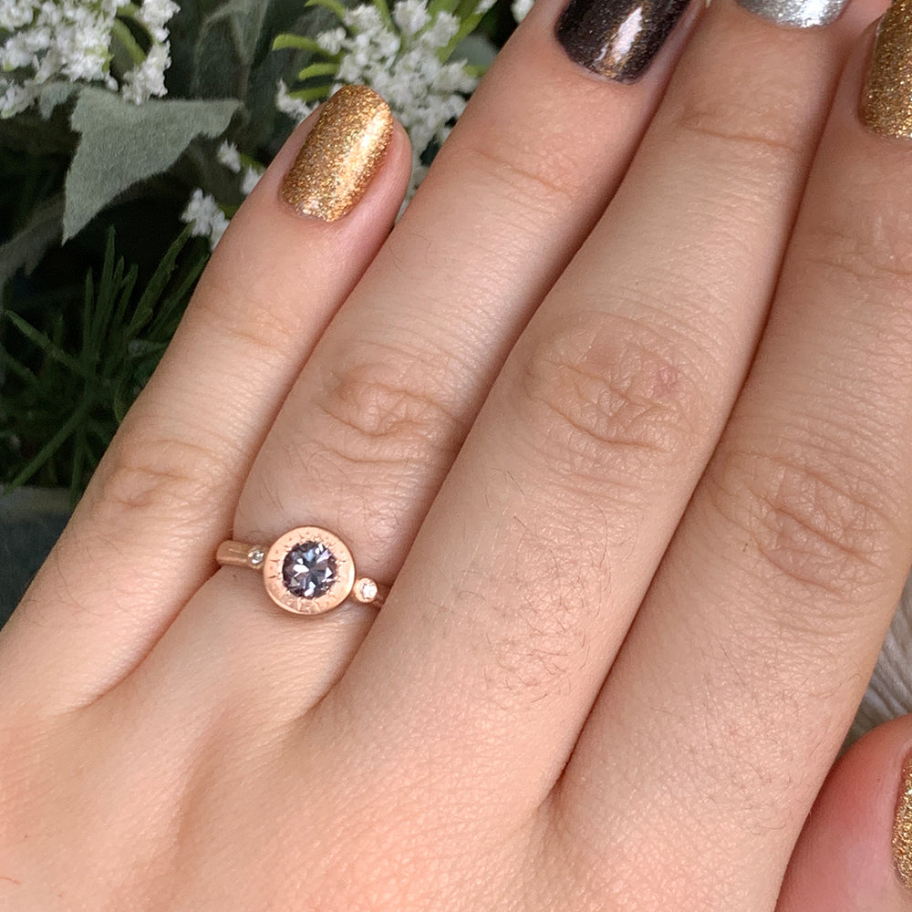 Rose Gold and Montana Sapphire Ring - "Shimmering Storm"