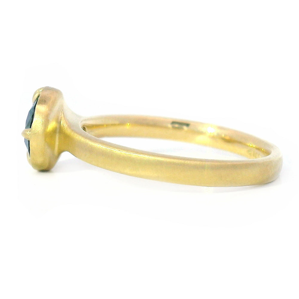 Round Deep Green-Blue Montana Sapphire Ring - "Rosebud"