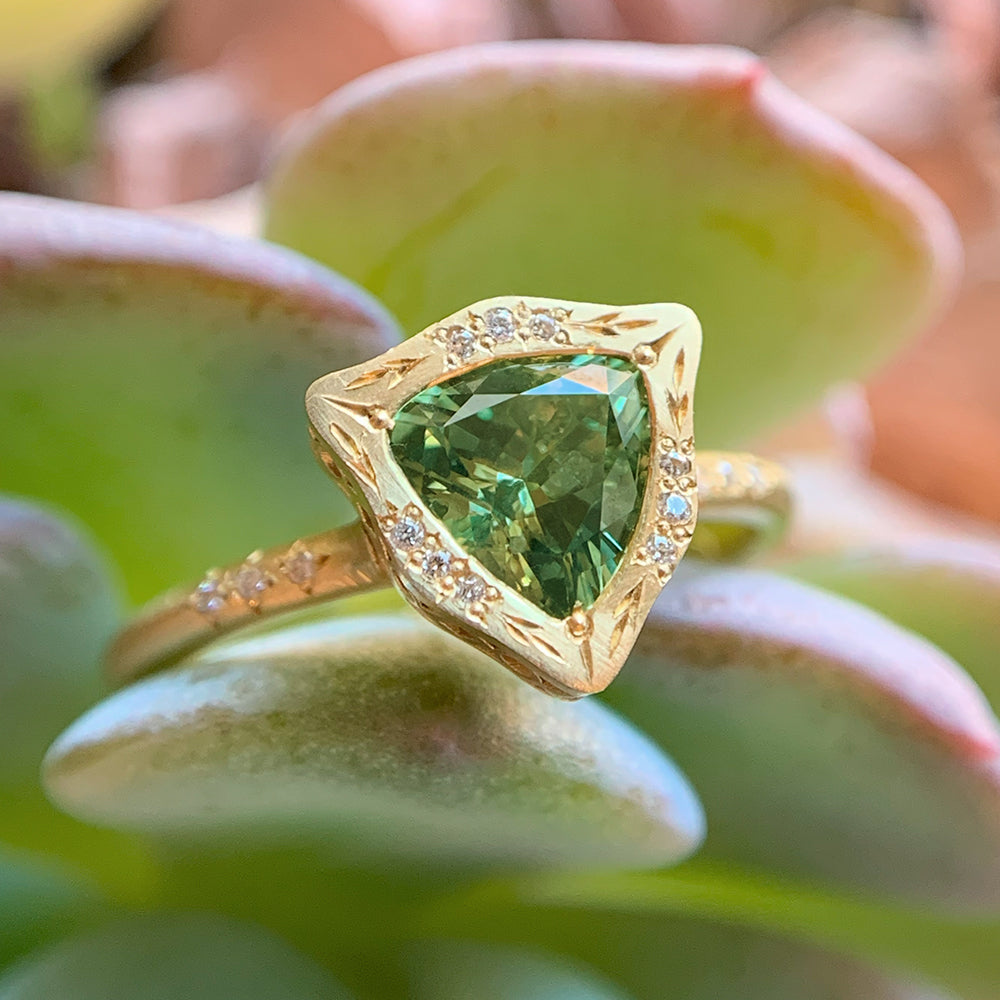 Montana Sapphire & Diamond Gold Engagement Ring - "Fairy Tapestry"