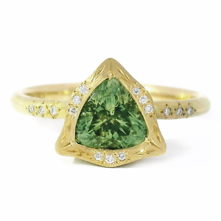 Montana Sapphire & Diamond Gold Engagement Ring - "Fairy Tapestry"