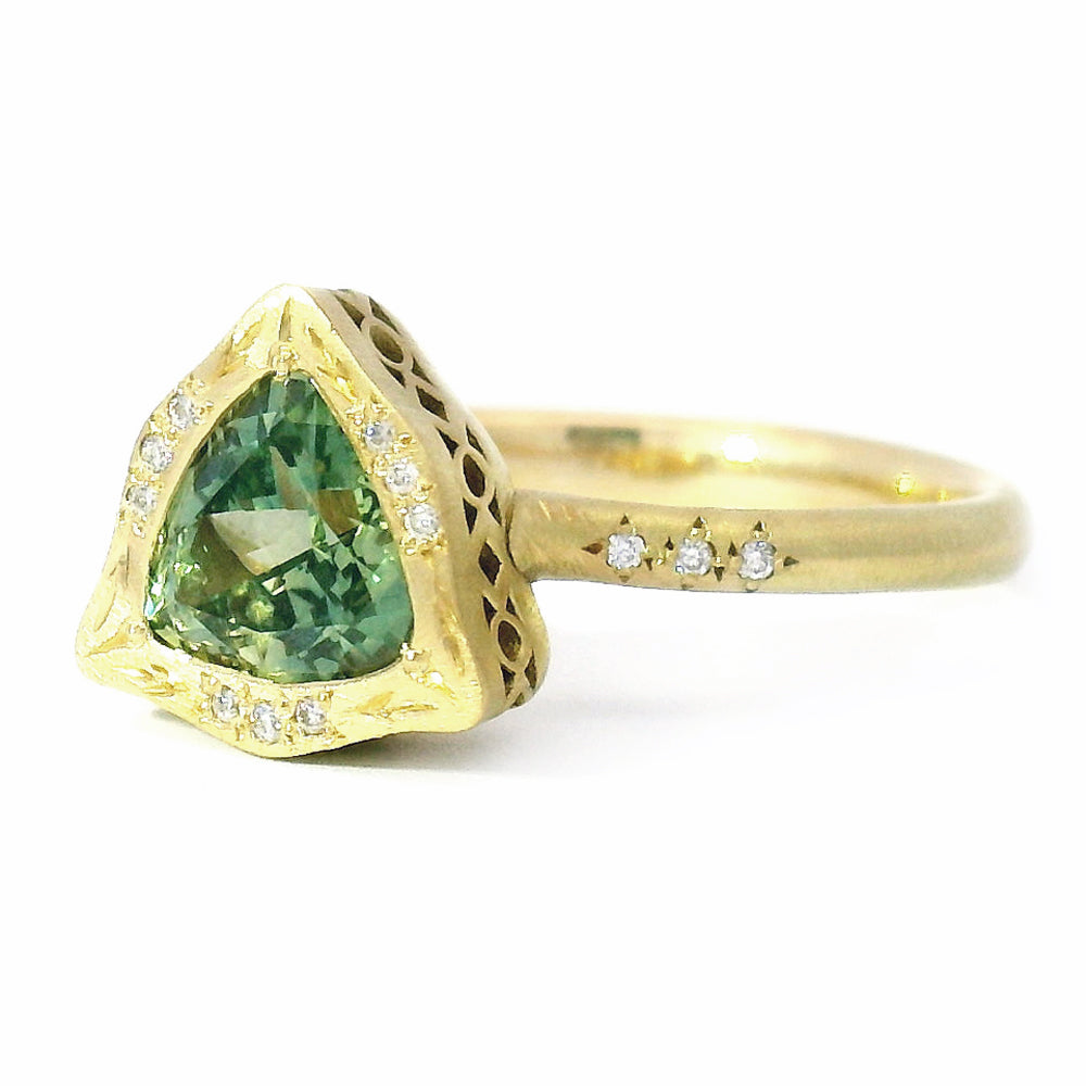 Montana Sapphire & Diamond Gold Engagement Ring - "Fairy Tapestry"