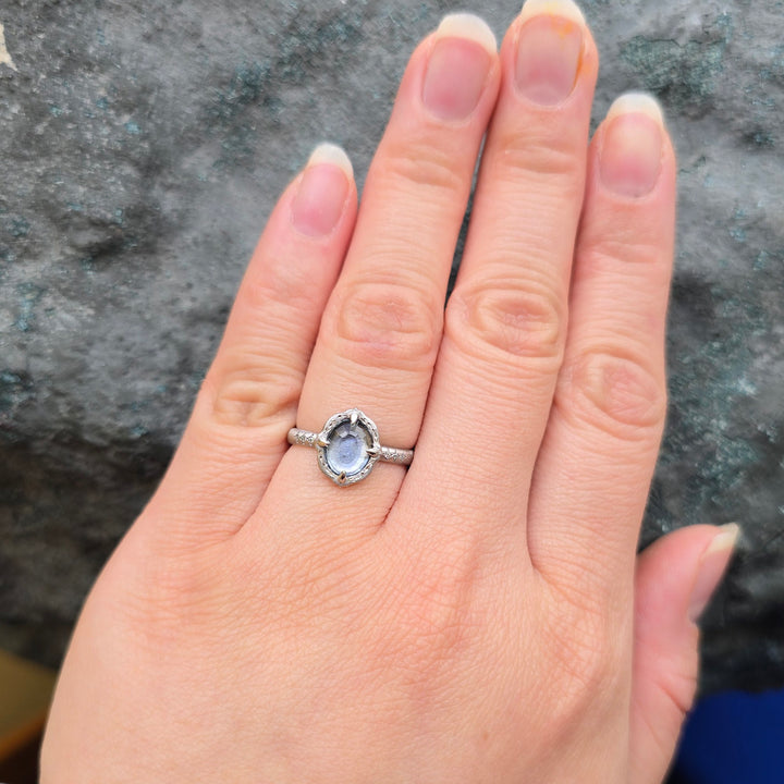 Light Blue Montana Sapphire & Platinum Ring - "Lotus Slipper"