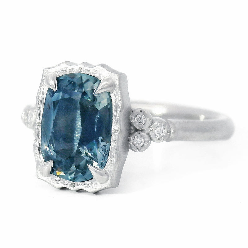 Blue Montana Sapphire & Diamond Ring - "Wavy Luna"
