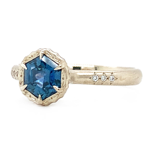 Montana Sapphire & Diamond White Gold Engagement Ring - "Lotus Marina"