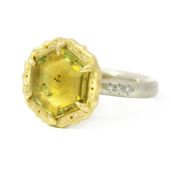 Montana Sapphire & Diamond Two-Tone Gold Engagement Ring - "Lotus Daze"