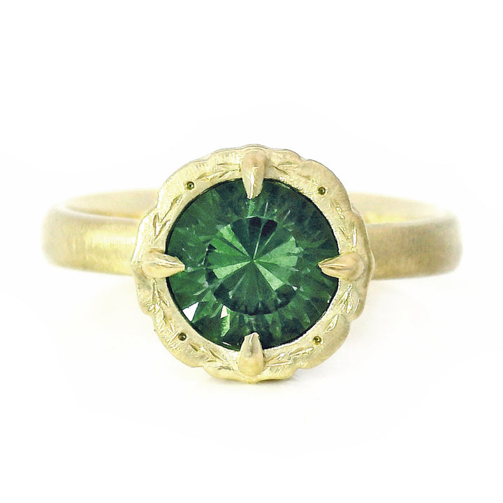 Green Montana Sapphire & Diamond Engagement Ring - "Eye of the Jungle"