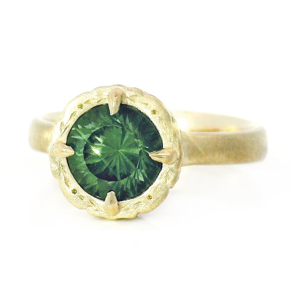 Green Montana Sapphire & Diamond Engagement Ring - "Eye of the Jungle"