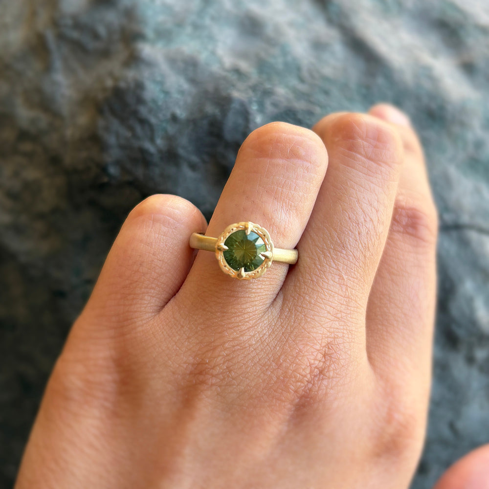 Green Montana Sapphire & Diamond Engagement Ring - "Eye of the Jungle"